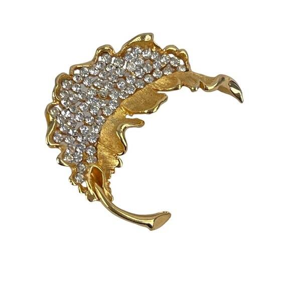 Kramer Retro Leaf Gold Tone Rhinestone Brooch Pin 1.5” Vintage Signed Costume Je - Picture 3 of 7